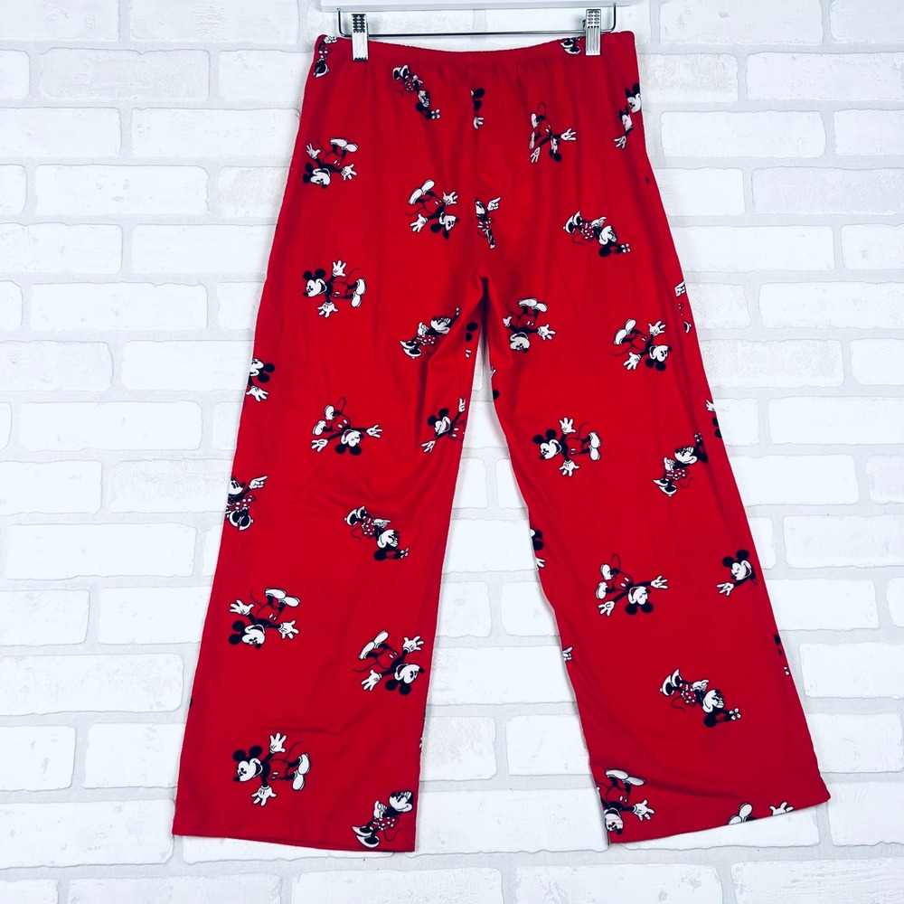 Disney Mickey Minnie Mouse Pajama Pants Womens Medium Red Wide Leg Sleepwear - Picture 13 of 14